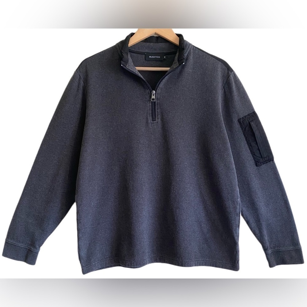 BUGATCHI Men’s Mixed Media Cotton Blend Quarter Zip Pullover Sweatshirt Size M - Picture 8 of 13